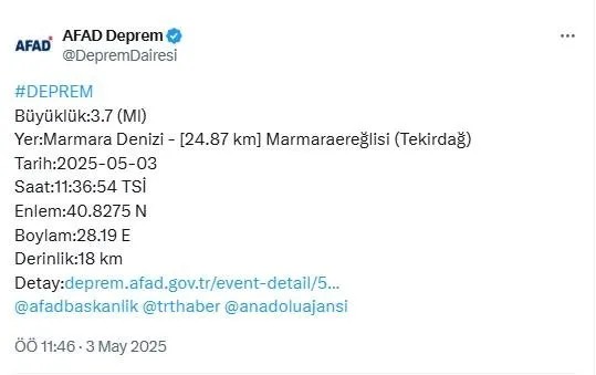 İstanbul'da deprem! AFAD duyurdu